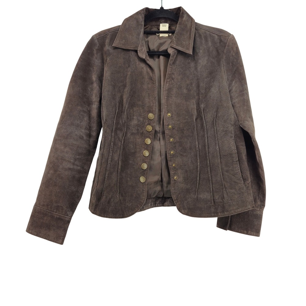 Chocolate Brown Leather Suede Pintuck Tailored Jacket Medium Western Rodeo